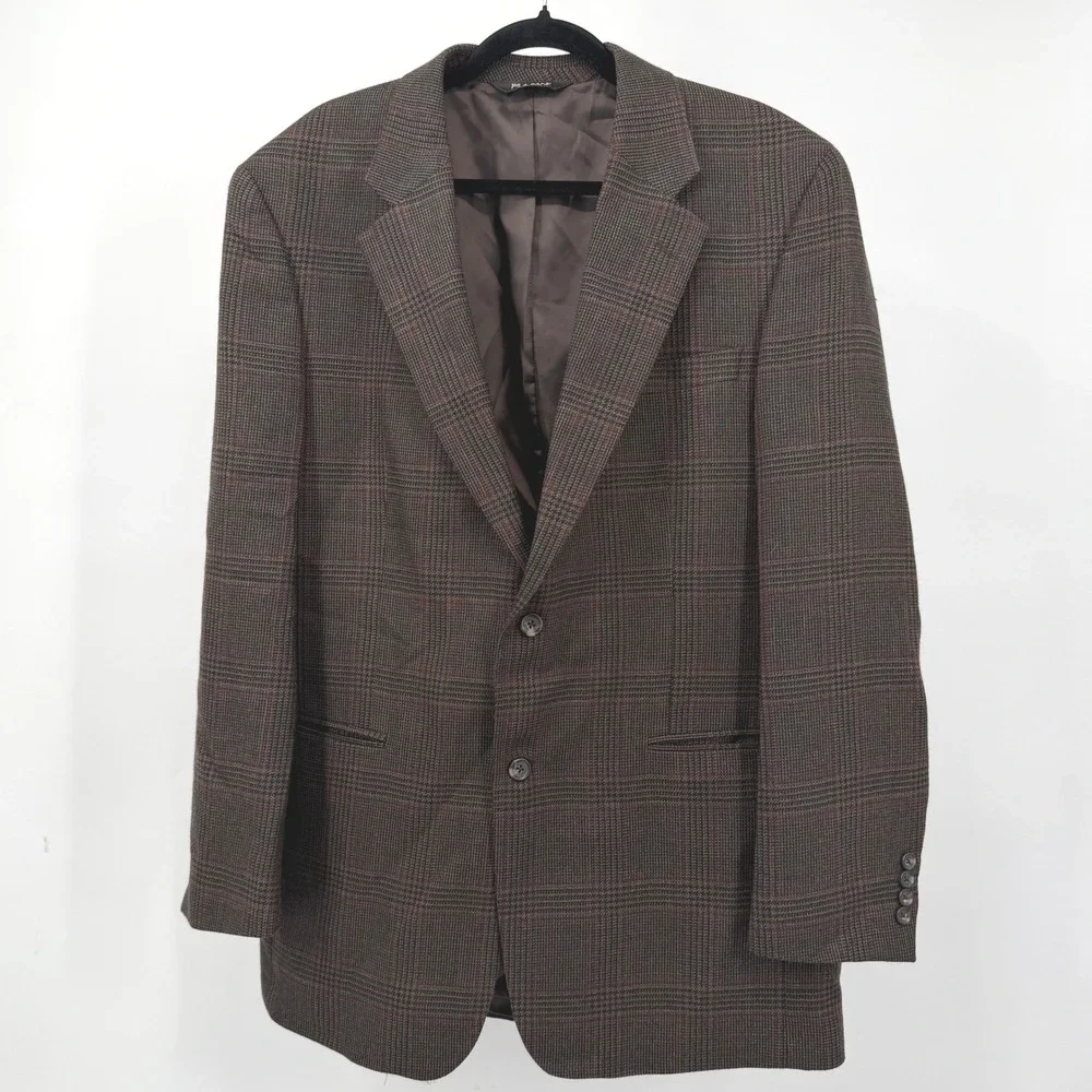 Jos. A. Bank Mens 43L Blazer Sport Coat Brown Glen Plaid Two Academia Button